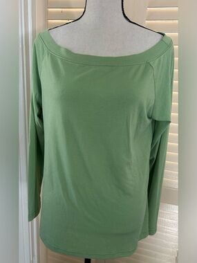 Lightweight Off-Shoulder Long Sleeve Top - Sage Green